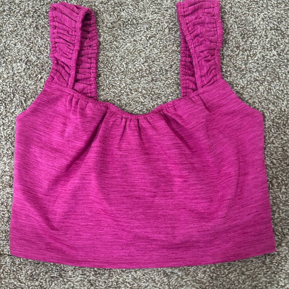 Free people movement pink crop rouched sleeve tank